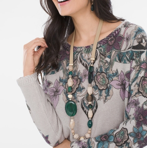 Chico's Long Hunter Green Beaded Necklace - Picture 3 of 4